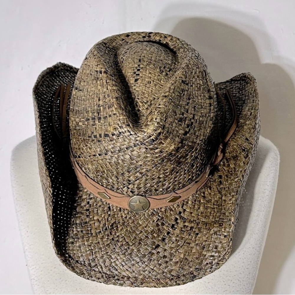 Conner handmade hats Tan Woven Hat with Star Detail